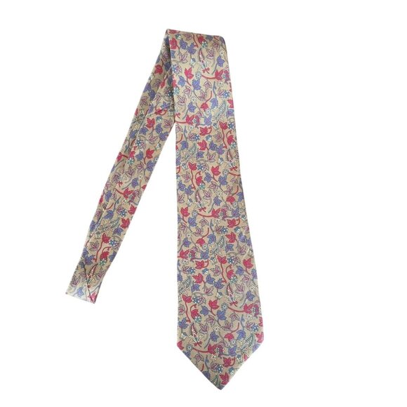 Oleg Cassini Silk Tie 56in Tan Floral Paisley Retro Style - Picture 1 of 7